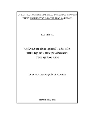 Luận văn thạc sĩ quản lý di tích lịch sử văn hóa trên địa bàn huyện nông sơn tỉnh quảng nam