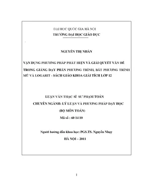 Luận văn thạc sĩ vnu ued vận dụng phương pháp phát hiện và giải quyết vấn đề trong giảng dạy phần phương trình bất phương trình mũ và logarit sách giáo khoa giải tích lớp 12