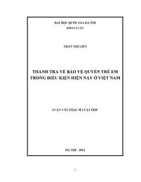 Luận văn thạc sĩ vnu ls thanh tra về bảo vệ quyền trẻ em trong điều kiện hiện nay ở việt nam