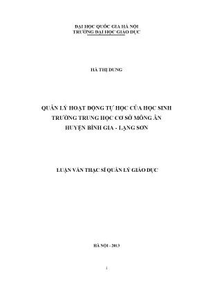 Luận văn thạc sĩ vnu ued quản lý hoạt động tự học của học sinh trường trung học cơ sở mông ân huyện bình gia lạng sơn