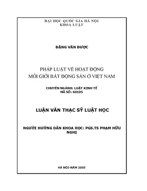 Luận văn thạc sĩ vnu ls pháp luật về hoạt động môi giới bất động sản ở việt nam