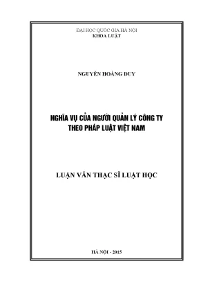 Luận văn thạc sĩ vnu ls nghĩa vụ của người quản lý công ty theo pháp luật việt nam