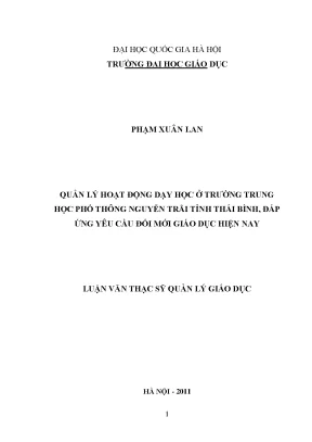 Luận văn thạc sĩ vnu ued quản lý hoạt động dạy học ở trường trung học phổ thông nguyễn trãi tỉnh thái bình đáp ứng yêu cầu đổi mới giáo dục hiện nay