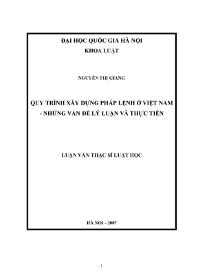 Luận văn thạc sĩ vnu ls quy trình xây dựng pháp lệnh ở việt nam những vấn đề lý luận và thực tiễn