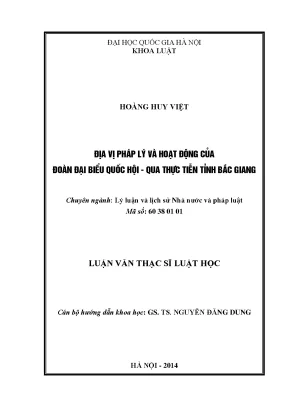 Luận văn thạc sĩ vnu ls địa vị pháp lý và hoạt động của đoàn đại biểu quốc hội qua thực tiễn tỉnh bắc giang