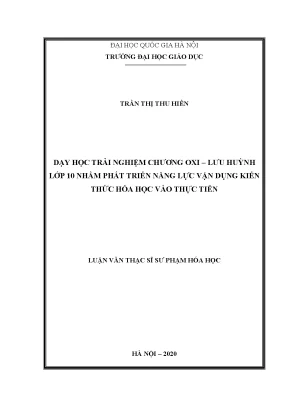 Luận văn thạc sĩ vnu ued dạy học trải nghiệm chương oxi lưu huỳnh lớp 10 nhằm phát triển năng lực vận dụng kiến thức hóa học vào thực tiễn