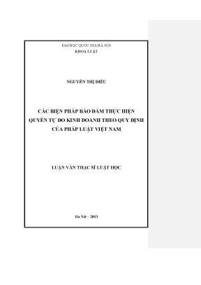 Luận văn thạc sĩ vnu ls các biện pháp bảo đảm thực hiện quyền tự do kinh doanh theo quy định của pháp luật việt nam