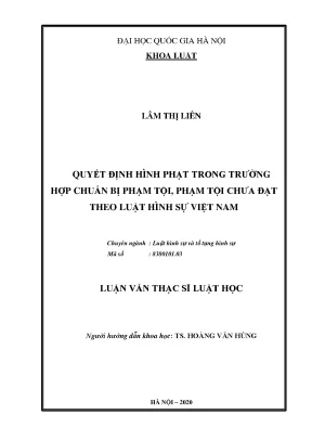 Luận văn thạc sĩ vnu ls quyết định hình phạt trong trường hợp chuẩn bị phạm tội phạm tội chưa đạt theo luật hình sự việt nam