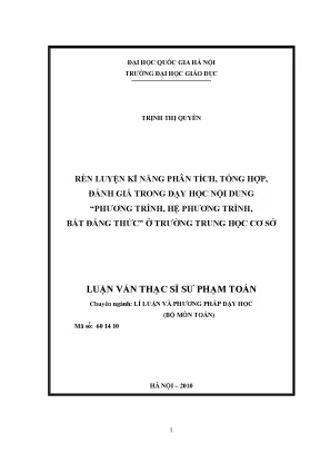 Luận văn thạc sĩ vnu ued rèn luyện kĩ năng phân tích tổng hợp đánh giá trong dạy học nội dung phương trình hệ phương trình bất đẳng thức ở trường trung học cơ sở