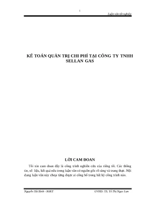 Luận văn kế toán quản trị chi phí tại công ty tnhh sellan gas