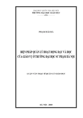 Luận văn thạc sĩ vnu ued biện pháp quản lý hoạt động dạy và học của giáo vụ ở trường đại học sư phạm hà nội