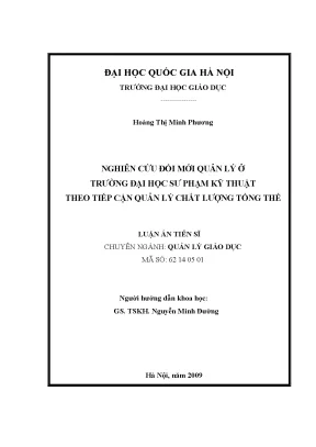 Luận văn thạc sĩ vnu ued nghiên cứu đổi mới quản lý ở trường đại học sư phạm kỹ thuật theo tiếp cận quản lý chất lượng tổng thể luận án ts giáo dục học 62 14 05 01