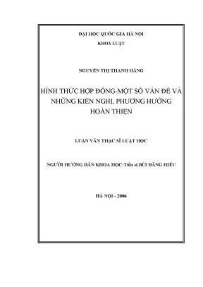 Luận văn thạc sĩ vnu ls hình thức của hợp đồng một số vấn đề và những kiến nghị phương hướng hoàn thiện