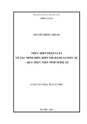 Luận văn thạc sĩ vnu ls thực hiện pháp luật về xác minh điều kiện thi hành án dân sự qua thực tiễn tỉnh nghệ an