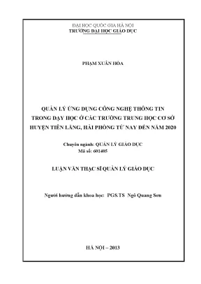Luận văn thạc sĩ vnu ued quản lý ứng dụng công nghệ thông tin trong dạy học ở các trường trung học cơ sở huyện tiên lãng hải phòng từ nay đến năm 2020