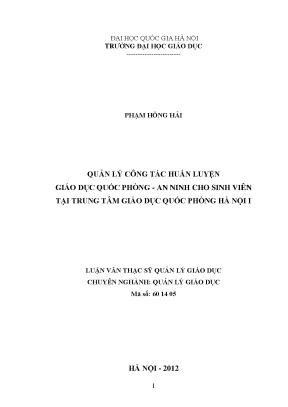 Luận văn thạc sĩ vnu ued quản lý công tác huấn luyện giáo dục quốc phòng an ninh cho sinh viên tại trung tâm giáo dục quốc phòng hà nội i