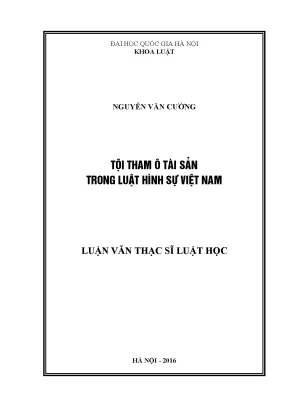 Luận văn thạc sĩ vnu ls tội tham ô tài sản trong luật hình sự việt nam