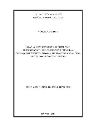 Luận văn thạc sĩ vnu ued quản lý hoạt động dạy học nhằm phát triển kĩ năng tự học cho học sinh trung tâm gdnn gdtx đoan hùng huyện đoan hùng tỉnh phú thọ