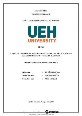 Ý định mua kem chống nắng của sinh viên thành phố hồ chí minh sau khi xem review từ beauty bloggers