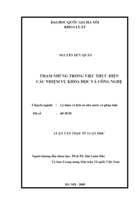 Luận văn thạc sĩ vnu ls tham nhũng trong việc thực hiện các nhiệm vụ khoa học và công nghệ