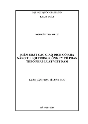 Luận văn thạc sĩ vnu ls kiểm soát các giao dịch có khả năng tư lợi trong công ty cổ phần theo pháp luật việt nam