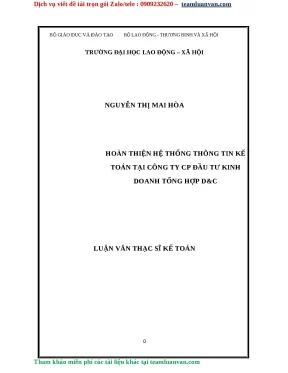 Luận văn thạc sỹ kế toán hoàn thiện hệ thống thông tin kế toán tại công ty cp đầu tư kinh doanh tổng hợp dc
