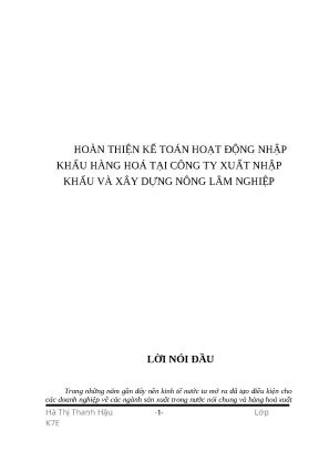 Luận văn hoàn thiện kế toán hoạt động nhập khẩu hàng hoá tại công ty xuất nhập khẩu và xây dựng nông lâm nghiệp