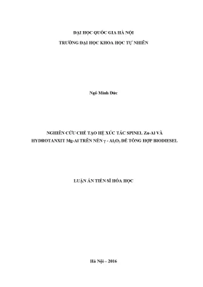 Luận án tiến sĩ hus nghiên cứu chế tạo hệ xúc tác spinel zn al và hydrotanxit mg al trên nền γ­ al2o3 để tổng hợp biodiesel