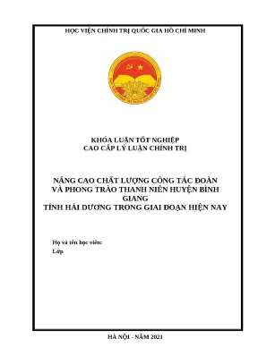 Khóa luận nâng cao chất lượng công tác đoàn và phong trào thanh niên huyện bình giang tỉnh hải dương trong giai đoạn hiện nay
