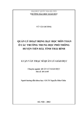 Luận văn thạc sĩ vnu ued quản lý hoạt động dạy học môn toán ở các trường trung học phổ thông huyện tiền hải tỉnh thái bình