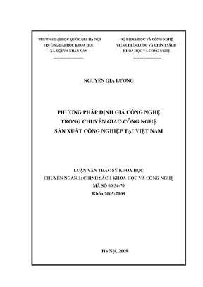 Luận văn thạc sĩ ussh phương pháp định giá công nghệ trong chuyển giao công nghệ sản xuất công nghiệp tại việt nam