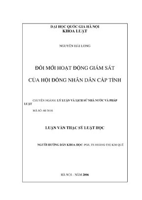 Luận văn thạc sĩ vnu ls đổi mới hoạt động giám sát của hội đồng nhân dân cấp tỉnh