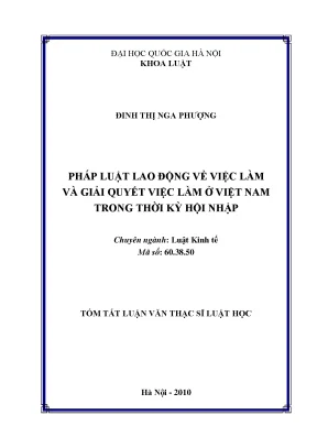 Luận văn thạc sĩ vnu ls pháp luật lao động về việc làm và giải quyết việc làm ở việt nam trong thời kỳ hội nhập