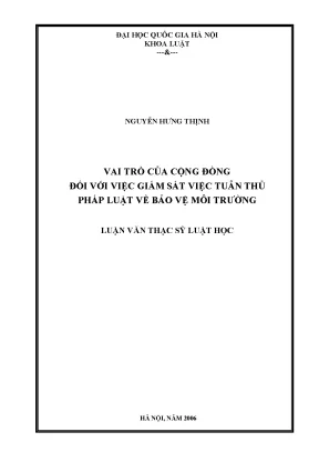 Luận văn thạc sĩ vnu ls vai trò của cộng đồng đối với việc giám sát việc tuân thủ pháp luật về bảo vệ môi trường