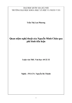 Luận văn thạc sĩ ussh quan niệm nghệ thuật của nguyễn minh châu qua phê bình tiểu luận