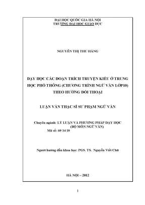 Luận văn thạc sĩ vnu ued dạy học các đoạn trích truyện kiều ở trung học phổ thông chương trình ngữ văn lớp 10 theo hướng đối thoại