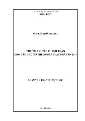 Luận văn thạc sĩ vnu ls thứ tự ưu tiên thanh toán cho các chủ nợ theo pháp luật phá sản 2014