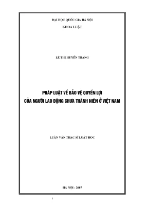 Luận văn thạc sĩ vnu ls pháp luật về bảo vệ quyền lợi của người lao động chưa thành niên ở việt nam