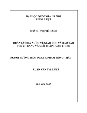 Luận văn thạc sĩ vnu ls quản lý nhà nước về giáo dục và đào tạo thực trạng và giải pháp hoàn thiện