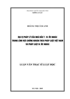 Luận văn thạc sĩ vnu ls địa vị pháp lý của nhà đầu tư nước ngoài trong lĩnh vực chứng khoán theo pháp luật việt nam và pháp luật nước ngoài