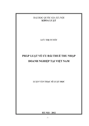 Luận văn thạc sĩ vnu ls pháp luật về ưu đãi thuế thu nhập doanh nghiệp ở việt nam