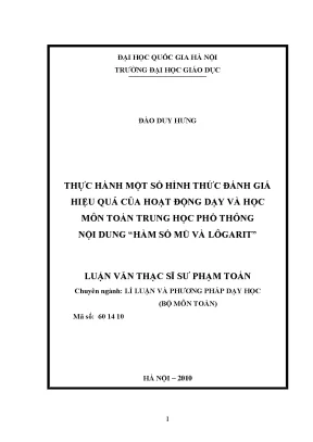 Luận văn thạc sĩ vnu ued thực hành một số hình thức đánh giá hiệu quả của hoạt động dạy và học môn toán trung học phổ thông nội dung hàm số mũ và lôgarit