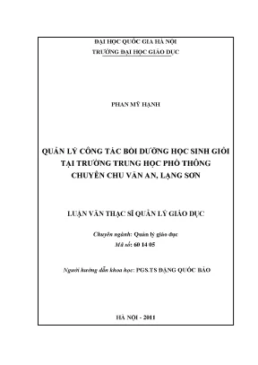 Luận văn thạc sĩ vnu ued quản lý công tác bồi dưỡng học sinh giỏi tại trường trung học phổ thông chuyên chu văn an lạng sơn