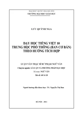 Luận văn thạc sĩ vnu ued dạy học tiếng việt 10 trung học phổ thông ban cơ bản theo hướng tích hợp