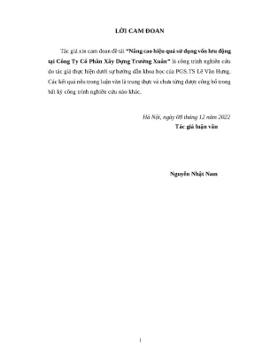 Luận văn thạc sĩ nâng cao hiệu quả sử dụng vốn lưu động tại công ty cổ phần xây dựng trường xuân