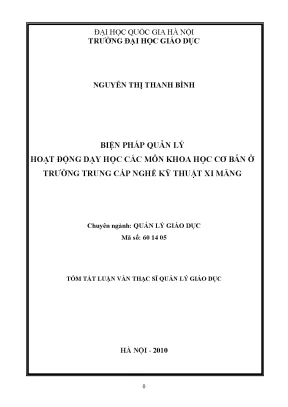 Luận văn thạc sĩ vnu ued biện pháp quản lý hoạt động dạy học các môn khoa học cơ bản ở trường trung cấp nghề kỹ thuật xi măng