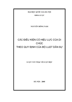 Luận văn thạc sĩ vnu ls các điều kiện có hiệu lực của di chúc theo quy định của bộ luật dân sự