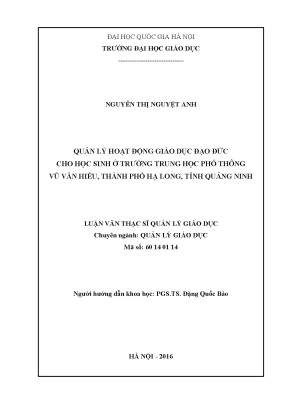 Luận văn thạc sĩ vnu ued quản lý hoạt động giáo dục đạo đức cho học sinh ở trường thpt vũ văn hiếu thành phố hạ long tỉnh quảng ninh