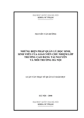 Luận văn thạc sĩ vnu ued những biện pháp quản lý học sinh sinh viên của giáo viên chủ nhiệm lớp trường cao đẳng tài nguyên và môi trường hà nội