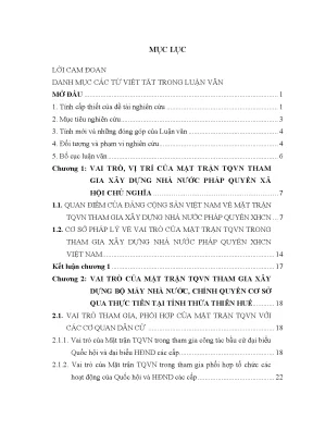 Luận văn thạc sĩ vnu ls vai trò tham gia của mặt trận tổ quốc việt nam trong xây dựng nhà nước và pháp quyền xã hội chủ nghĩa qua thực tiễn tại tỉnh thừa thiên huế